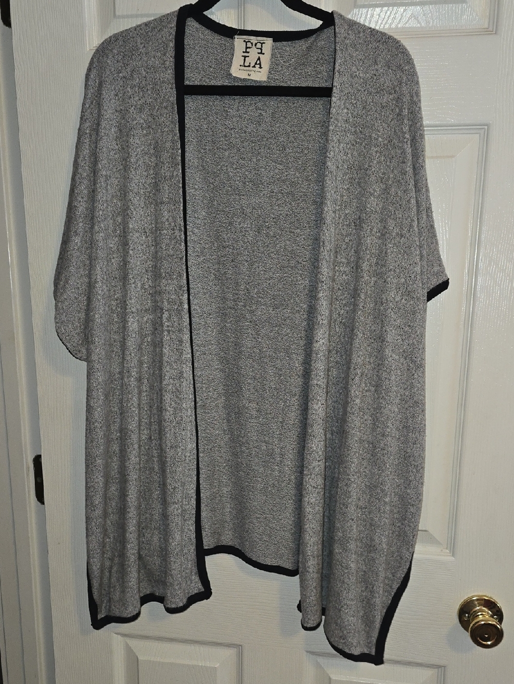 PPLA Gray‎ Cardigan with Black Trim Open-Front Draped Sweater